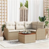 Trädgårdsoff set 5 pcs Beige, vit Rattan och polyester vidaXL