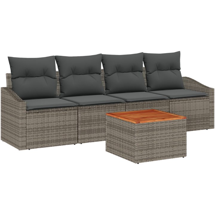 Trädgårdsoff-set 5 pcs Grå Flätad, Trä vidaXL 55 x 55 x 37 cm – bild 2