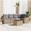 Trädgårdsoff-set 6 pcs Beige, ljusgrå Rattan, polyester vidaXL Stor – miniatyr 1