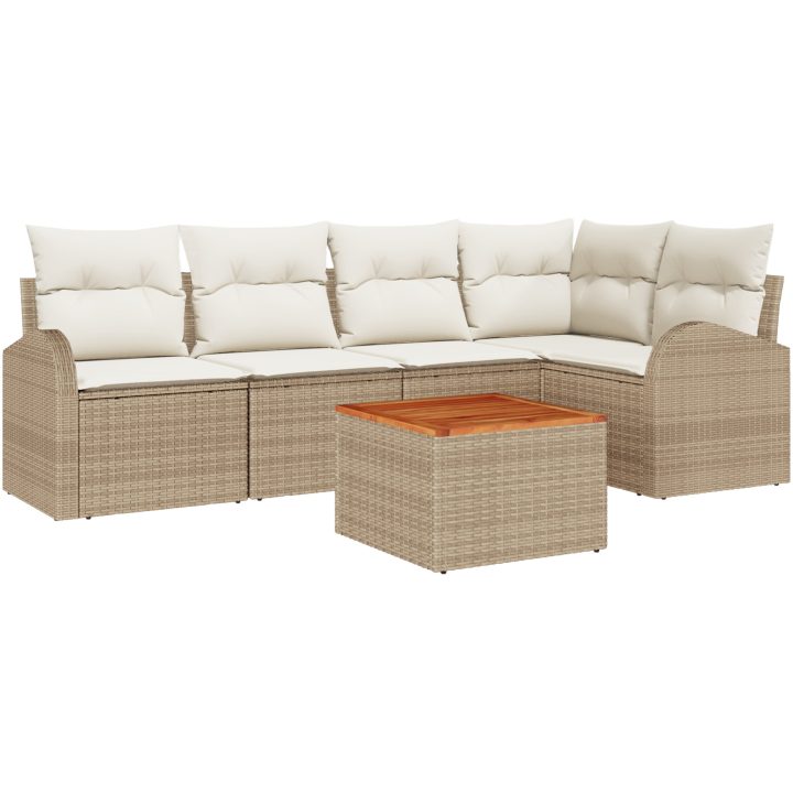 Trädgårdsoff-set 6 pcs Beige, vit Rattan, Polyesterkudde vidaXL Stor – bild 2