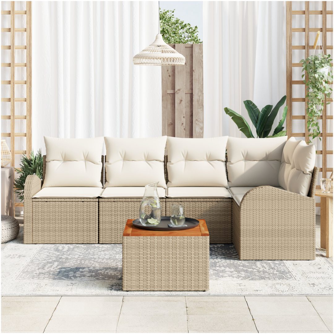 Trädgårdsoff-set 6 pcs Beige, vit Rattan, Polyesterkudde vidaXL Stor – bild 3