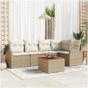 Trädgårdsoff-set 6 pcs Beige, vit Rattan, Polyesterkudde vidaXL Stor – miniatyr 1