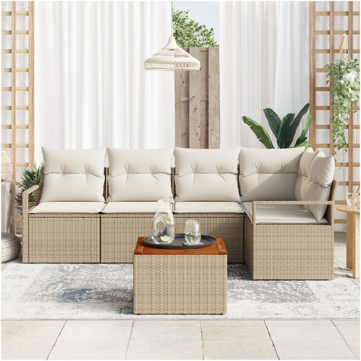 Trädgårdsoff-set 6 pcs Beige, vit Rattan, trä vidaXL Medium – bild 3