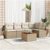 Trädgårdsoff-set 6 pcs Beige, vit Rattan, trä vidaXL Medium – miniatyr 1