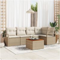 Trädgårdsoff-set 6 pcs Beige, vit Rattan, trä vidaXL