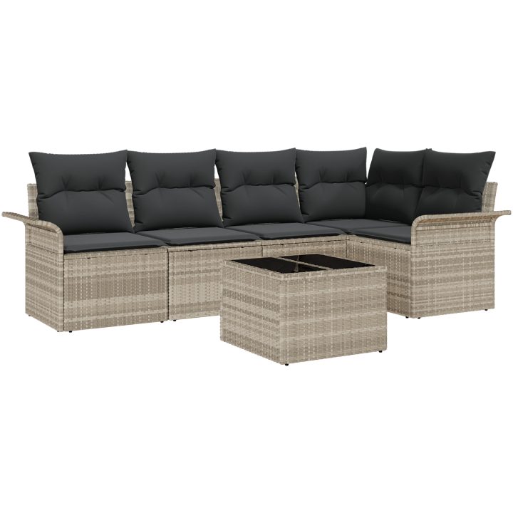Trädgårdsoff set 6 pcs Grå Rattans, polyester vidaXL 55 x 55 x 37 cm – bild 2