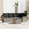 Trädgårdsoff set 6 pcs Grå Rattans, polyester vidaXL 55 x 55 x 37 cm – miniatyr 1