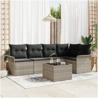Trädgårdsoff set 6 pcs Grå Rattans, polyester vidaXL