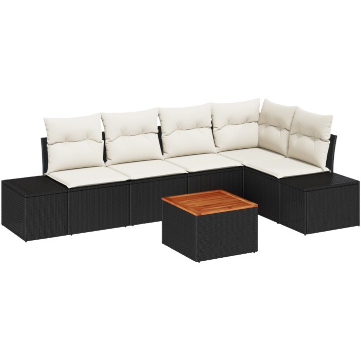 Trädgårdsoff set 6 pcs Svart, vit Rattan och polyester vidaXL 55 x 55 x 37 cm – bild 2