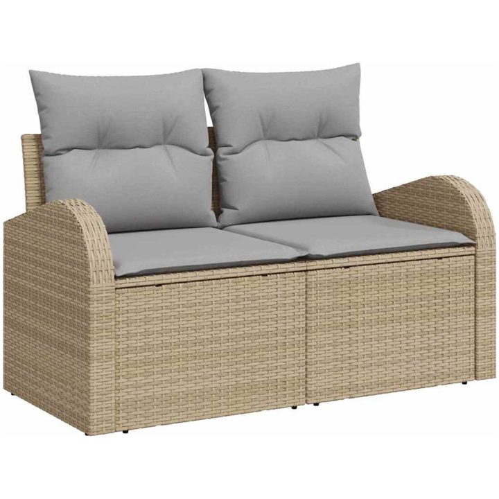 Trädgårdsoff set 7 pcs Beige, ljusgrå Rattans, polyester vidaXL Stor – bild 7