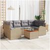 Trädgårdsoff set 7 pcs Beige, ljusgrå Rattans, polyester vidaXL Stor – miniatyr 1