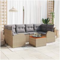 Trädgårdsoff set 7 pcs Beige, ljusgrå Rattans, polyester vidaXL