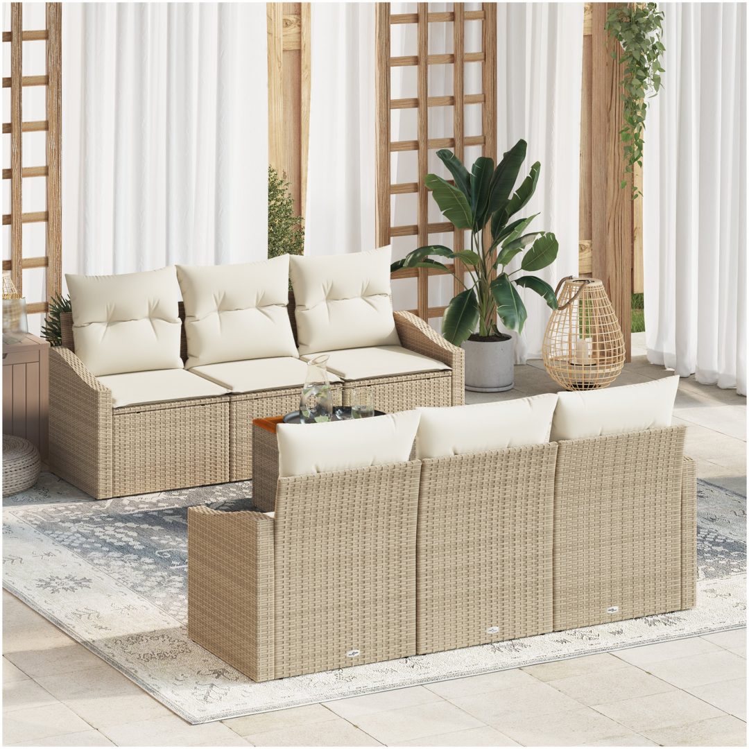 Trädgårdsoff-set 7 pcs Beige, vit vidaXL 55 x 55 x 37 cm