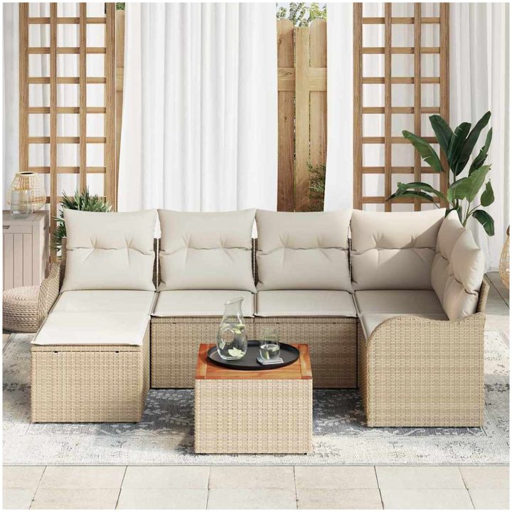 Trädgårdsoff Set 7 pcs Beige, vit vidaXL Stor – bild 3