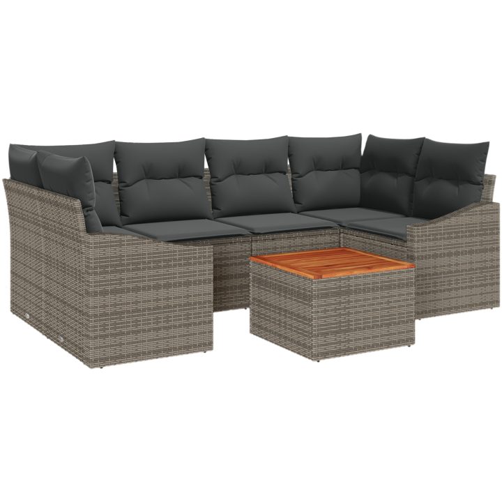 Trädgårdsoff set 7 pcs Grå Poly-rattan, tyg vidaXL 55 x 55 x 37 cm – bild 2