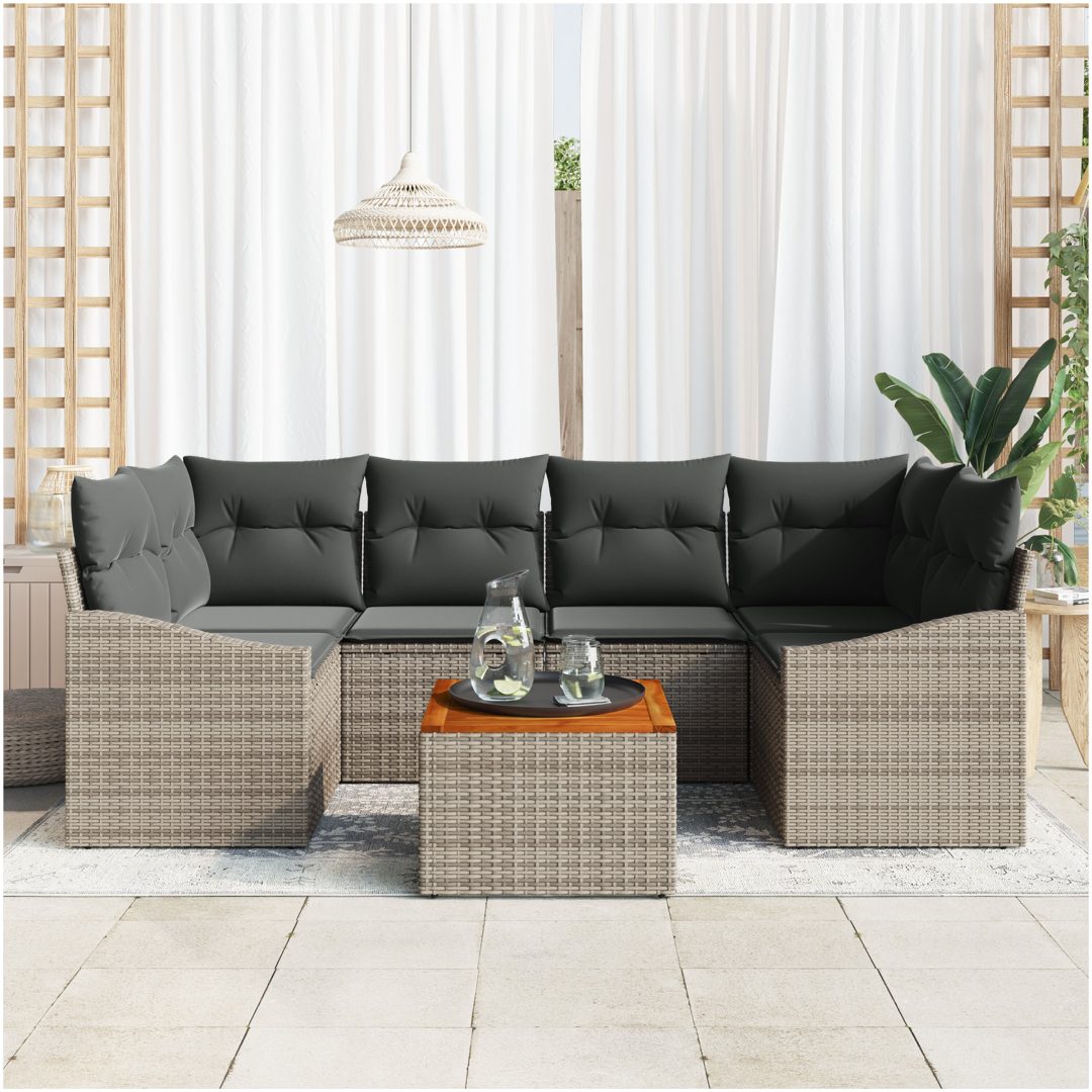 Trädgårdsoff set 7 pcs Grå Poly-rattan, tyg vidaXL 55 x 55 x 37 cm – bild 3