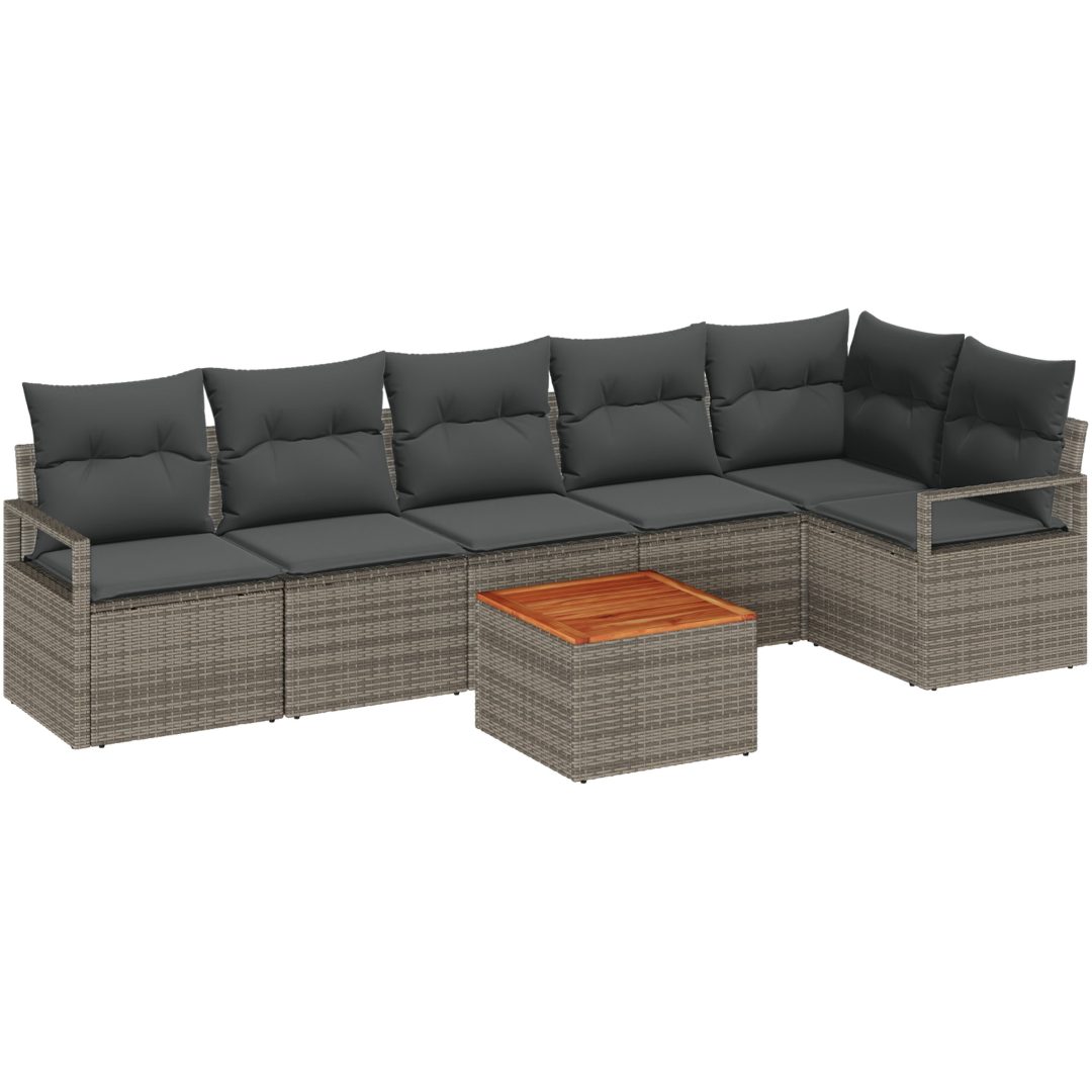 Trädgårdsoff-set 7 pcs Grå Rattan, Tyg vidaXL Stor – bild 2