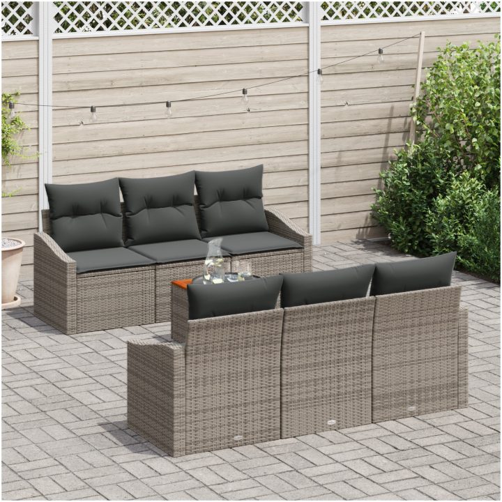 Trädgårdsoff-set 7 pcs Grå Rotting vidaXL 55 x 55 x 37 cm – bild 3