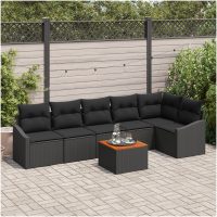 Trädgårdsoff set 7 pcs Svart Rattan, trä vidaXL