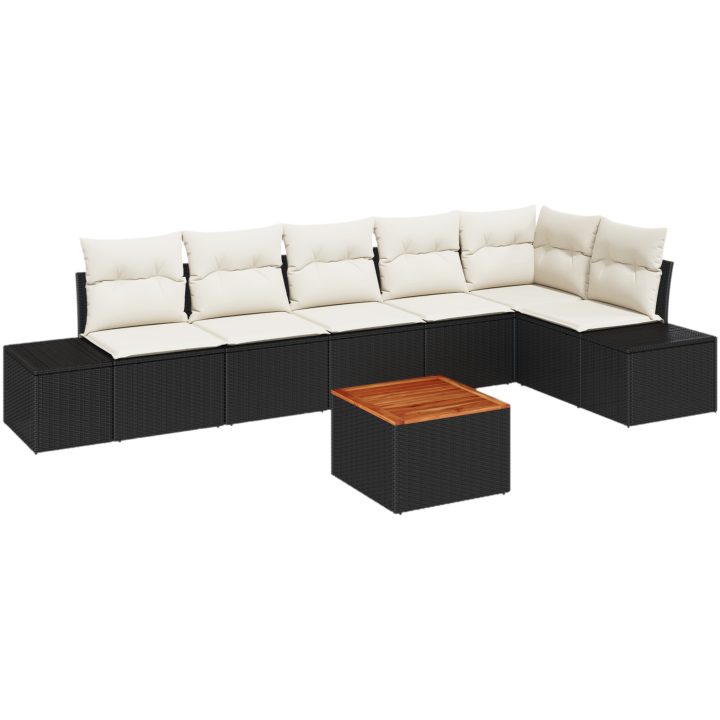 Trädgårdsoff-set 7 pcs Svart, vit Rattans, polyester vidaXL 55 x 55 x 37 cm – bild 2