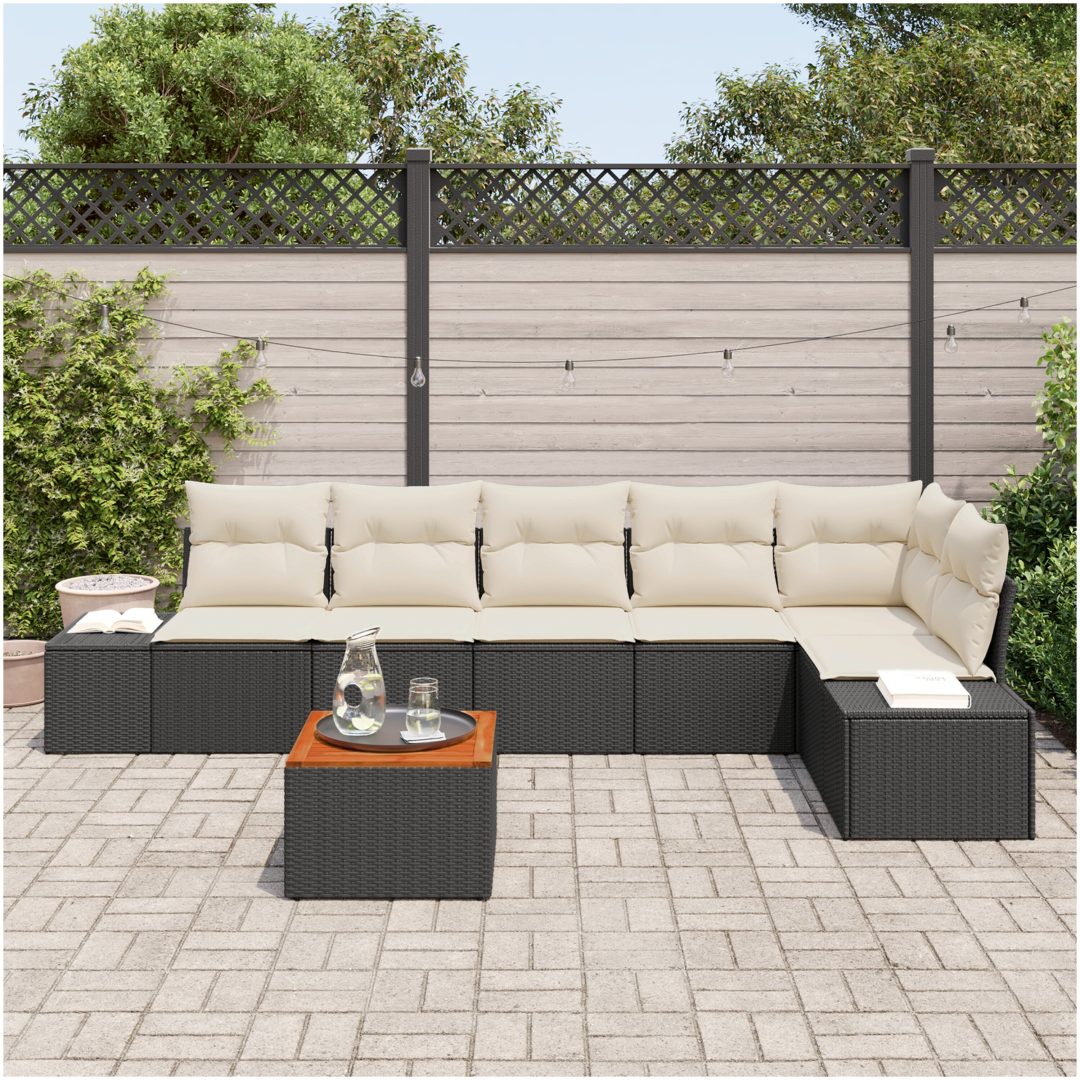 Trädgårdsoff-set 7 pcs Svart, vit Rattans, polyester vidaXL 55 x 55 x 37 cm – bild 3