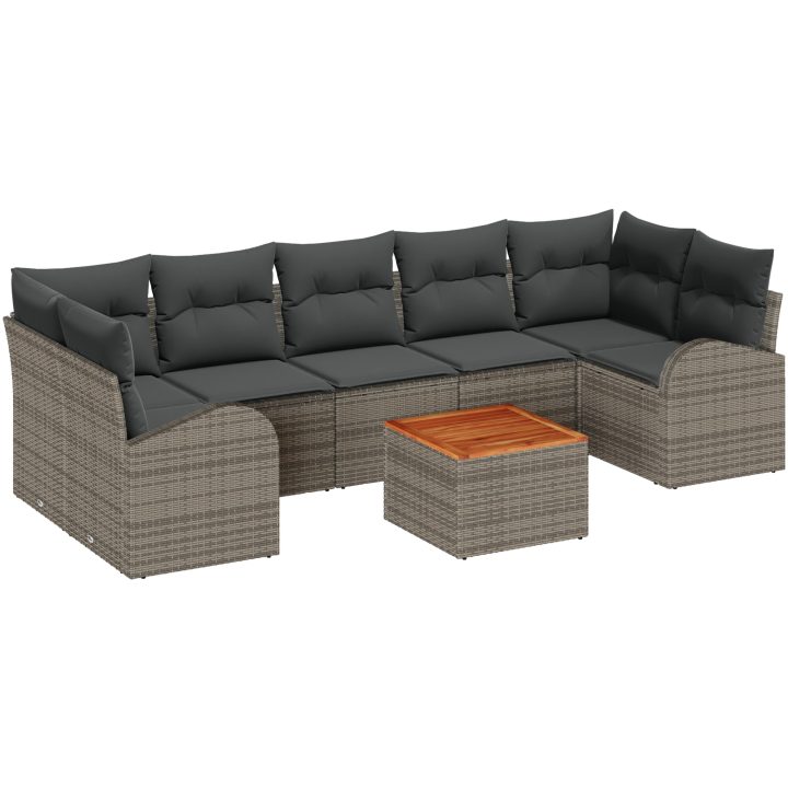 Trädgårdsoff-set 8 pcs Grå Rattan, polyester, trä vidaXL Stort – bild 2