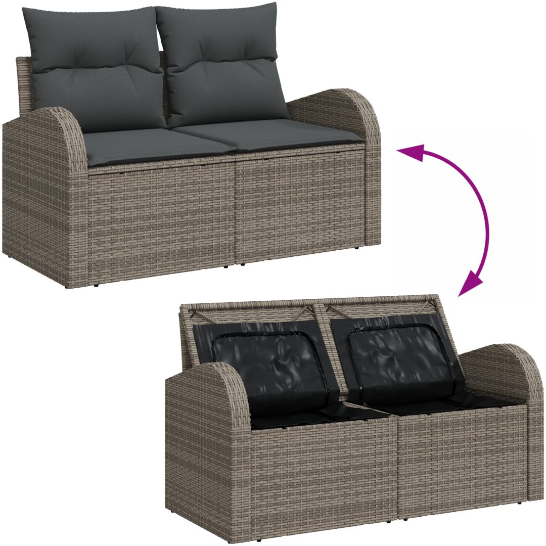 Trädgårdsoff-set 8 pcs Grå Rattan, polyester, trä vidaXL Stort – bild 12