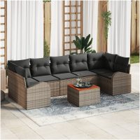 Trädgårdsoff-set 8 pcs Grå Rattan, polyester, trä vidaXL