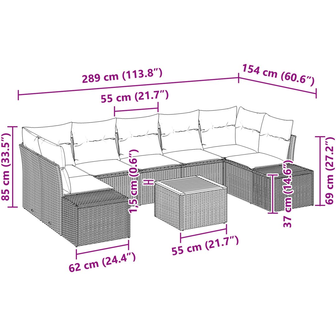 Trädgårdsoff set 8 pcs Grå vidaXL 55 x 55 x 37 cm – bild 11