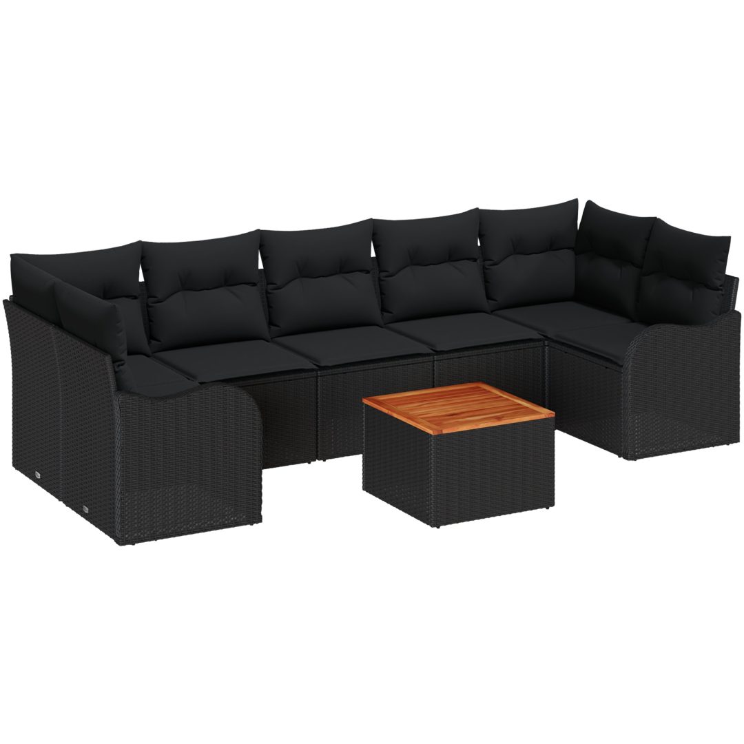 Trädgårdsoff set 8 pcs Svart Poly Rattan, Flätad, Trä vidaXL Stor – bild 2