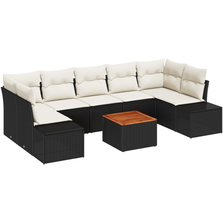 Trädgårdsoff set 8 pcs Svart, vit Rattan, Tyg vidaXL 55 x 55 x 37 cm – bild 2