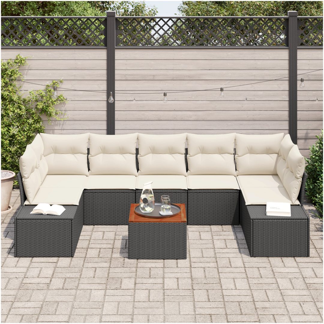 Trädgårdsoff set 8 pcs Svart, vit Rattan, Tyg vidaXL 55 x 55 x 37 cm – bild 3