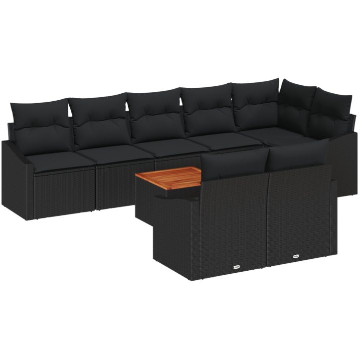 Trädgårdsoff Set 9 pcs Svart Poly Rattan, Trä vidaXL 55 x 55 x 37 cm – bild 2