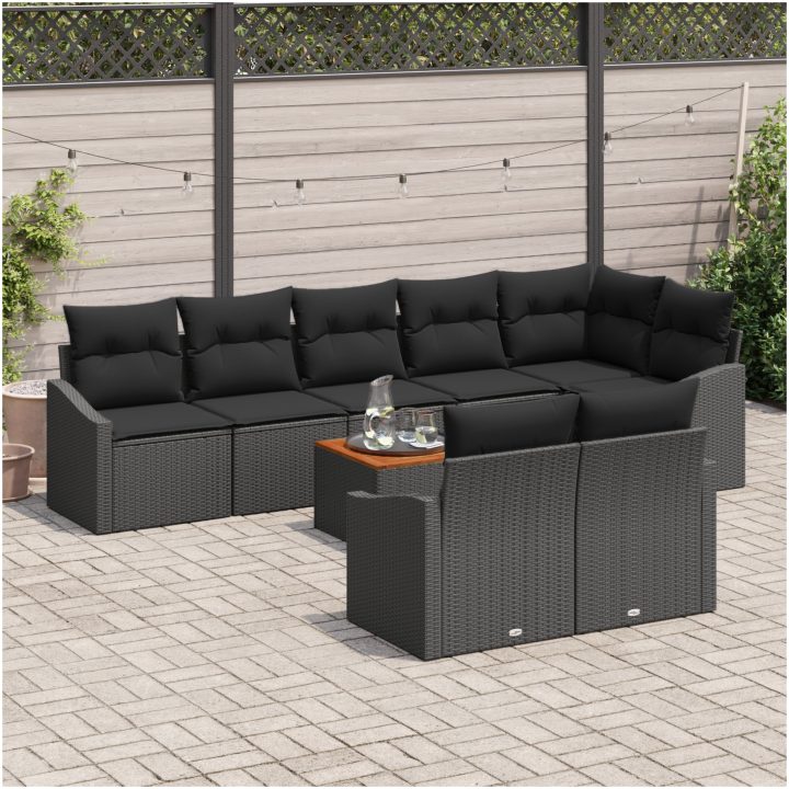 Trädgårdsoff Set 9 pcs Svart Poly Rattan, Trä vidaXL 55 x 55 x 37 cm – bild 3