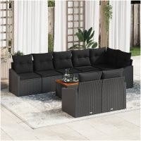 Trädgårdsoff Set 9 pcs Svart Poly Rattan, Trä vidaXL