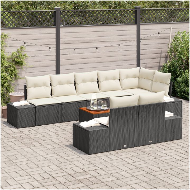 Trädgårdsoff-set 9 pcs Svart, vit vidaXL 55 x 55 x 37 cm – bild 3