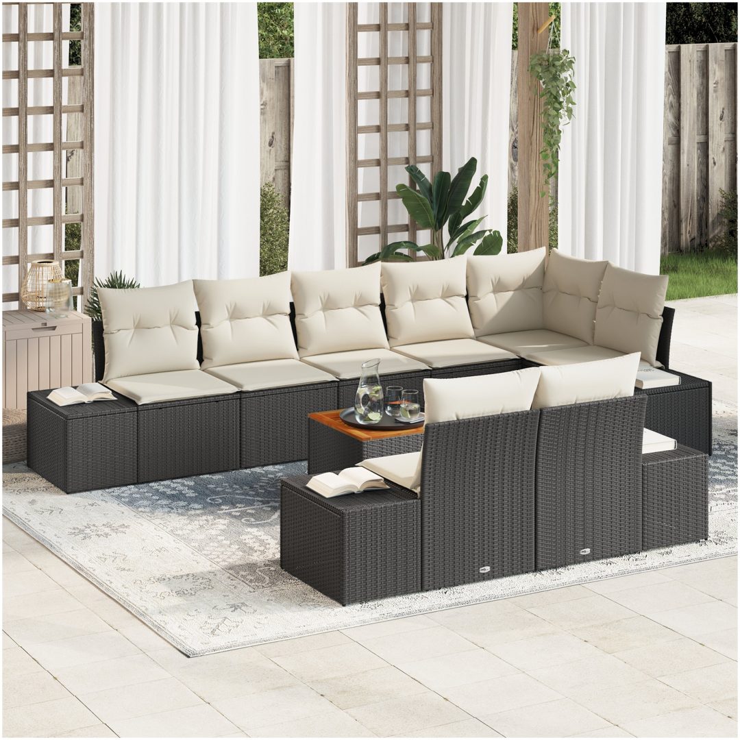 Trädgårdsoff-set 9 pcs Svart, vit vidaXL 55 x 55 x 37 cm