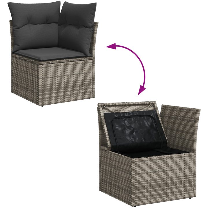 Trädgårdsoff-set Grå 6 pcs Grå Rotting & Tyg vidaXL Medium – bild 11