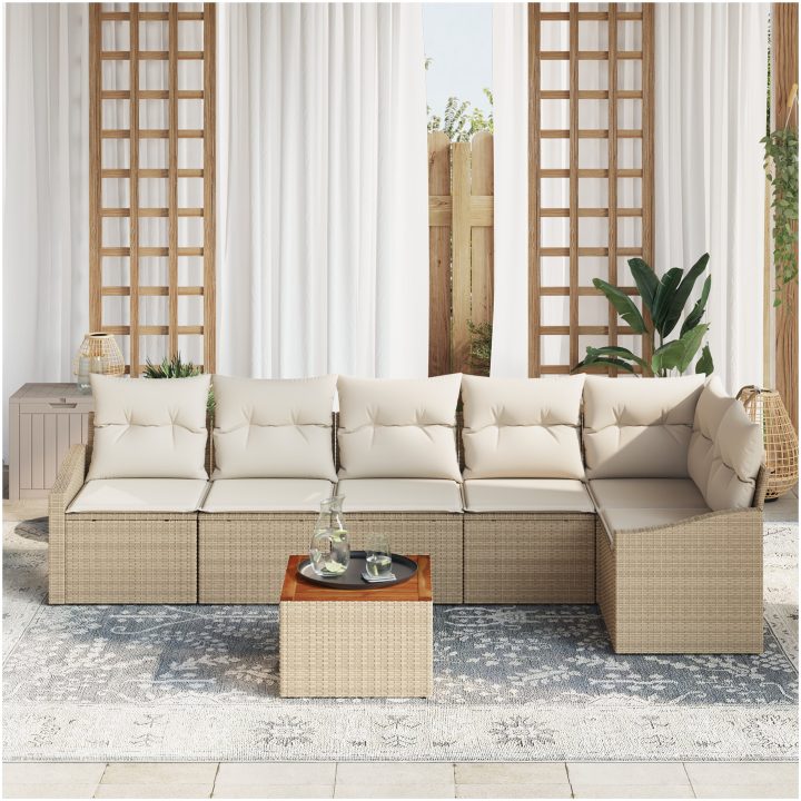 Trädgårdsoff-set med gardiner 7 pcs Beige, vit vidaXL 55 x 55 x 37 cm – bild 3