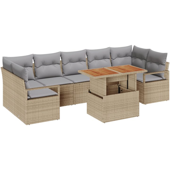Trädgårdsoff-set med kudde 8 pcs Beige och Grå Rotting vidaXL Stor – bild 2