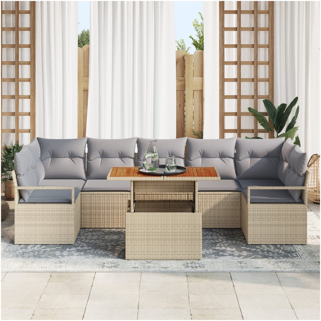 Trädgårdsoff-set med kudde 8 pcs Beige och Grå Rotting vidaXL Stor – bild 3
