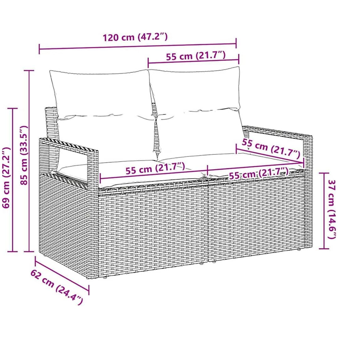 Trädgårdsoffa för 2 med förvaring och dynor Grå Polyrotting vidaXL 120 x 62 x 69 cm – bild 8