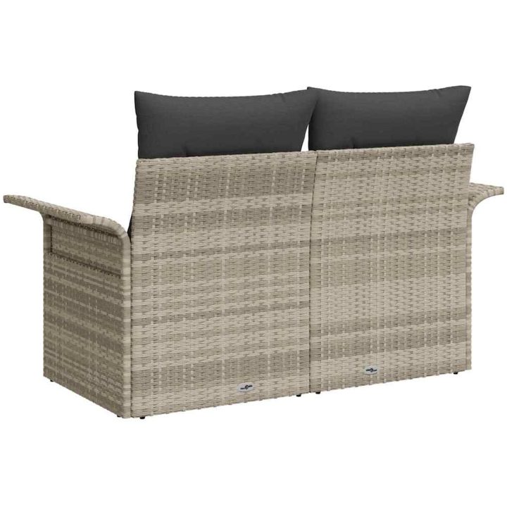Trädgårdsoffa med Förvaring & Kuddar Ljusgrå Poly Rattan vidaXL 2 - Sits – bild 4
