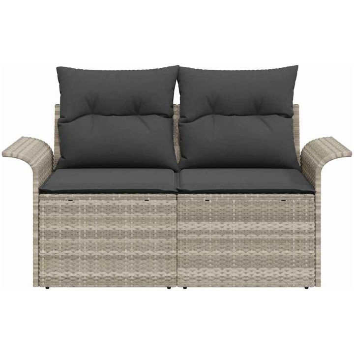 Trädgårdsoffa med Förvaring & Kuddar Ljusgrå Poly Rattan vidaXL 2 - Sits – bild 5