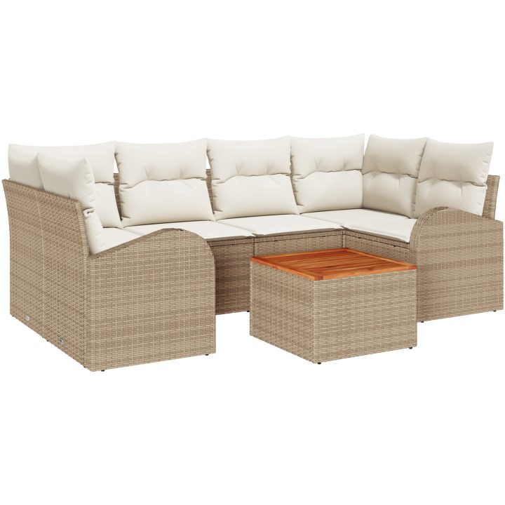 Trädgårdsoffa Set 7 pcs Beige, vit Rattan, trä vidaXL 5 - Sits – bild 2