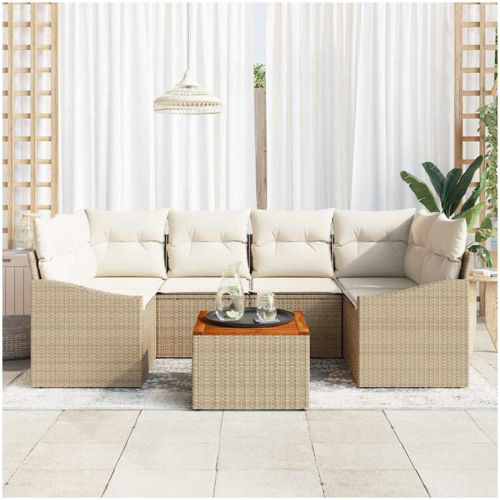 Trädgårdsoffa-set 7 pcs Beige, vit vidaXL 55 x 55 x 37 cm – bild 3