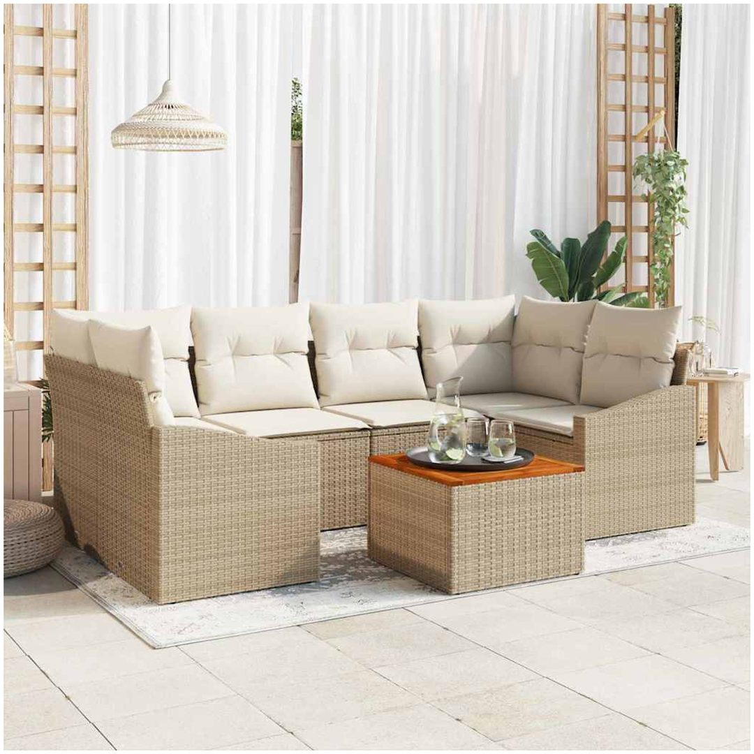 Trädgårdsoffa-set 7 pcs Beige, vit vidaXL 55 x 55 x 37 cm