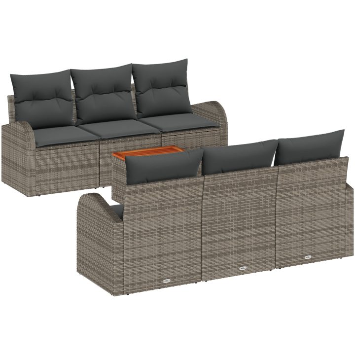 Trädgårdsoffa set 7 pcs Grå Poly Rattan, Tyg vidaXL Stor – bild 2
