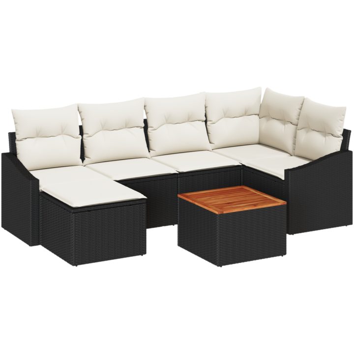 Trädgårdsoffa set 7 pcs Svart, vit Poly rattan vidaXL 55 x 55 x 37 cm – bild 2