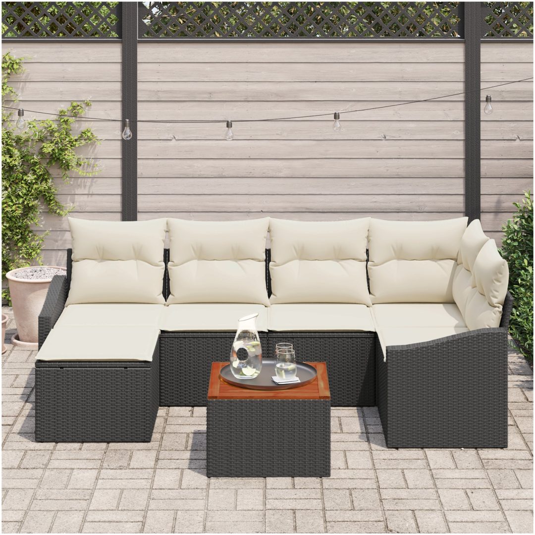 Trädgårdsoffa set 7 pcs Svart, vit Poly rattan vidaXL 55 x 55 x 37 cm – bild 3